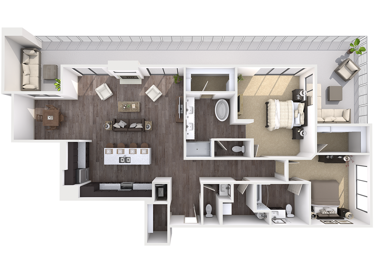Floor plan for 2 beds, 2 baths, 1653 sqft
